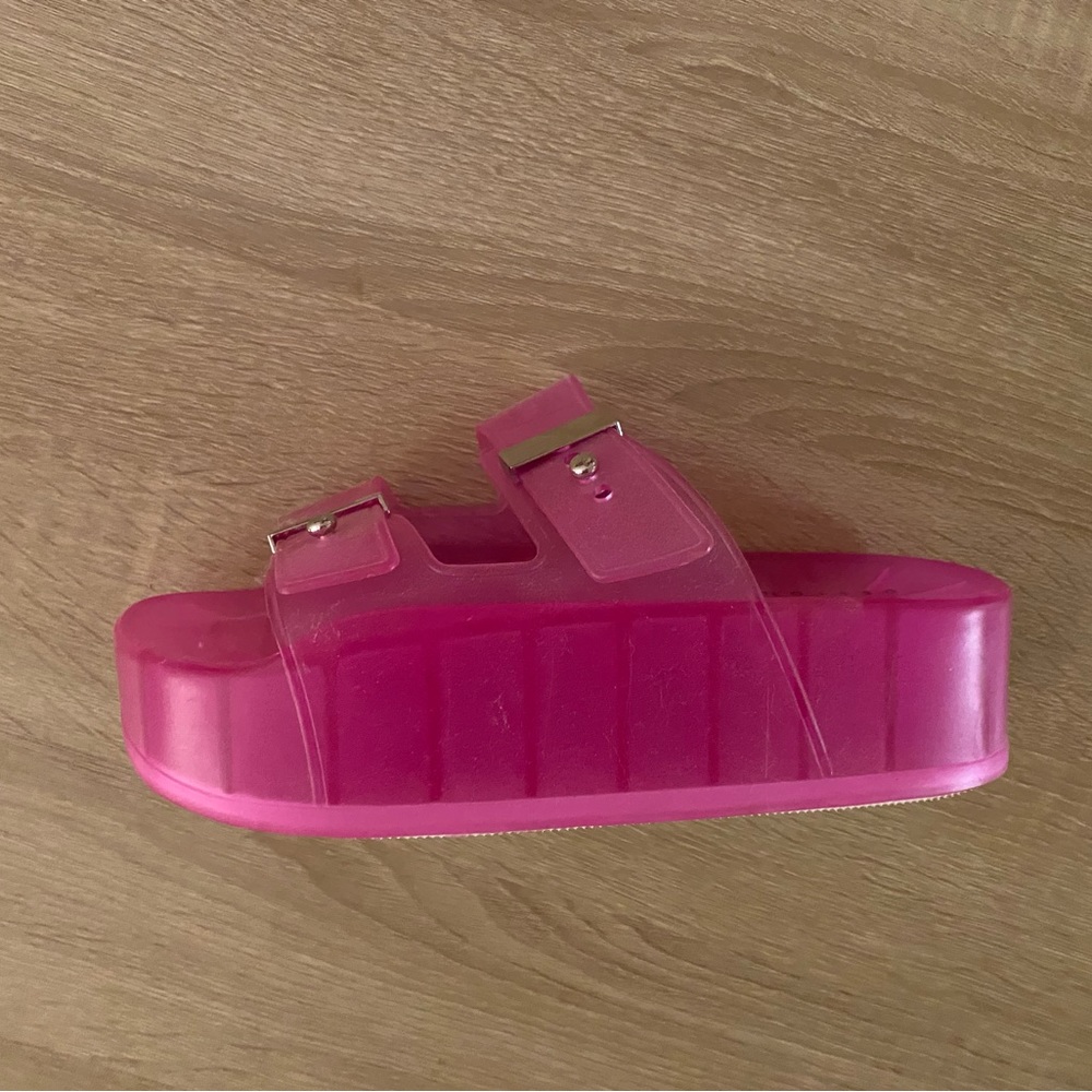 Bright Pink Jelly Platform Sandals
